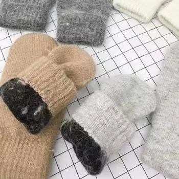 1 пара зимних перчаток для двоих, утолщенные плюшевые вязаные пять пальцев, унисекс, противоскользящие белый