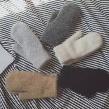 1 пара зимних перчаток для двоих, утолщенные плюшевые вязаные пять пальцев, унисекс, противоскользящие, холодные чёрный