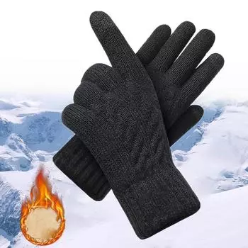 1 пара зимних перчаток для мужчин и женщин, теплые перчатки для сенсорного экрана в холодную погоду, шерстяные трикотажные термоперчатки для взрослых для вождения и отправки текстовых сообщений чёрный