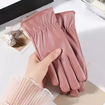 1 пара зимних перчаток для велоспорта, морозостойкие, с плюшевой подкладкой, для сенсорного экрана, ветрозащитные, из искусственной кожи, однотонные, нескользящие, для холодной погоды на открытом воздухе бежевый