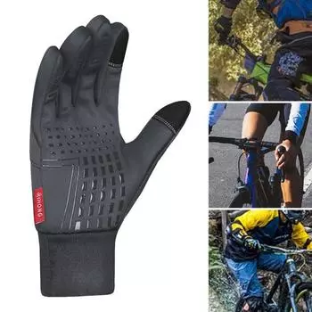 1 пара зимних перчаток для велоспорта, ветрозащитные, водонепроницаемые, с сенсорным экраном, противоскользящие, теплые, для холодной погоды, для мужчин и женщин, перчатки для езды на мотоцикле с закрытыми пальцами L чёрный
