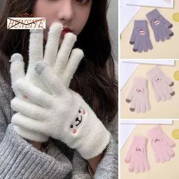1 пара зимних перчаток, пять пальцев, толстый плюш, сенсорный экран, противоскользящие, сохраняют тепло, мягкие, туристические перчатки для кемпинга, аксессуары для одежды розовый