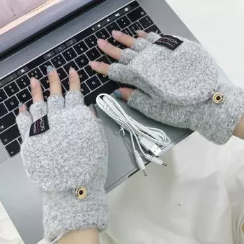 1 пара зимних перчаток с подогревом, зарядка через USB, двухсторонний подогрев, моющиеся, толстые трикотажные перчатки без пальцев, высокоэластичные, для офиса, набора текста, для студентов, для письма темно-синий