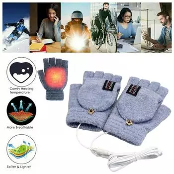 1 пара зимних перчаток с подогревом, зарядка через USB, двухсторонний подогрев, моющиеся, толстые трикотажные перчатки без пальцев, высокоэластичные, для офиса, набора текста, для студентов, для письма зелёный