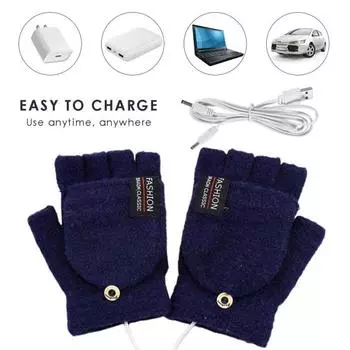 1 пара зимних перчаток с подогревом, зарядка через USB, двухсторонний подогрев, моющиеся, толстые трикотажные перчатки без пальцев, высокоэластичные, для офиса, набора текста, для студентов, для письма зелёный