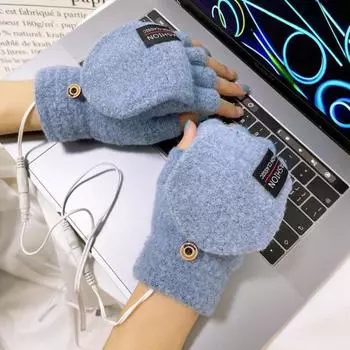 1 пара зимних перчаток с подогревом, зарядка через USB, двухсторонний подогрев, моющиеся, толстые трикотажные перчатки без пальцев, высокоэластичные, для офиса, набора текста, для студентов, для письма кофейный