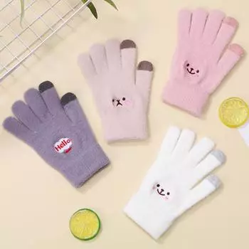 1 пара зимних перчаток с пятью пальцами, толстые плюшевые противоскользящие противоскользящие теплые мягкие уличные перчатки для кемпинга и путешествий, аксессуары для одежды розовый