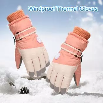 1 пара зимних перчаток с регулируемой лентой-застежкой, водонепроницаемые, ветрозащитные, с флисовой подкладкой, термолыжные перчатки для взрослых розы красного
