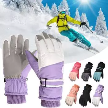 1 пара зимних перчаток с регулируемой лентой-застежкой, водонепроницаемые, ветрозащитные, с флисовой подкладкой, термолыжные перчатки для взрослых серый