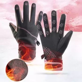1 пара зимних перчаток с регулируемой лентой-застежкой, ветрозащитные, водонепроницаемые, зимние толстые термоперчатки для сенсорного экрана