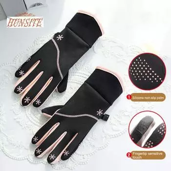 1 пара зимних перчаток с регулируемой застежкой, ветрозащитные, водостойкие, зимние толстые термоперчатки с сенсорным экраном розовый/чёрный