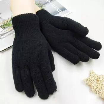 1 пара зимних перчаток унисекс, двухслойные утолщенные плюшевые вязаные перчатки на пять пальцев, унисекс, нескользящие, для холодной погоды, для вождения, гольфа, катания на лыжах и коньках чёрный