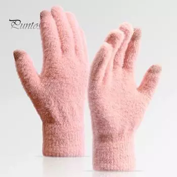 1 пара зимних перчаток унисекс, толстые плюшевые перчатки с пятью пальцами, нескользящие, для сенсорного экрана, однотонные, эластичные, сохраняющие тепло, перчатки для велоспорта и активного отдыха на открытом воздухе арбуз красный