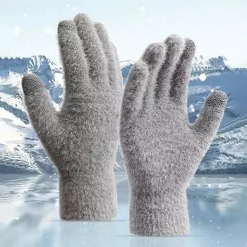 1 пара зимних перчаток унисекс, толстые плюшевые перчатки с пятью пальцами, нескользящие, для сенсорного экрана, однотонные, эластичные, сохраняющие тепло, перчатки для велоспорта и активного отдыха на открытом воздухе серый