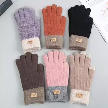 1 пара зимних перчаток унисекс, вязаные толстые теплые цвета соответствующего цвета, противоскользящие эластичные, мягкие, теплые, плюшевые перчатки для езды на велосипеде с сенсорным экраном темно-оранжевого