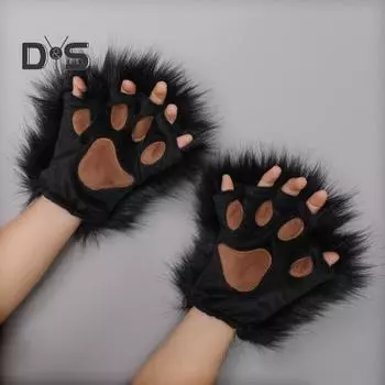 1 пара зимних перчаток, волчьи лапы, лисьи когти, варежки, приятные для кожи, термоизоляционные перчатки, костюм для косплея на вечеринку чёрный
