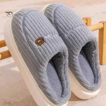 1 пара зимних плюшевых тапочек, толстые нескользящие стельки, сохраняющие тепло, декоративная обувь в виде головы кролика, утолщенные домашние тапочки для улицы и общежития 38/39 серый