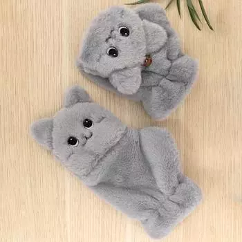 1 пара зимних полупальцевых перчаток с рисунком мультяшного кота, толстый плюш с напальчником, нескользящие студенческие перчатки для письма, перчатки для набора текста для использования на улице или дома белый