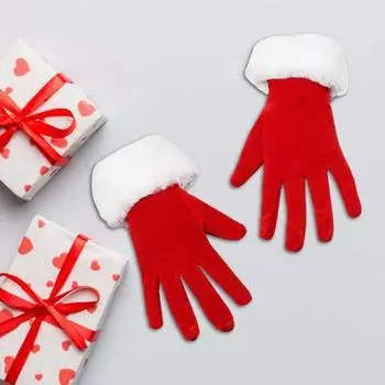 1 пара зимних рождественских перчаток с толстой плюшевой отделкой, нескользящие, эластичные, сохраняющие тепло, ветрозащитные, для костюмированной вечеринки Санта-Клауса красный