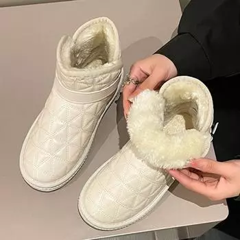 1 пара зимних сапог, плюшевая теплая нескользящая зимняя обувь, хлопковые ботинки на резиновой плоской подошве 36 бежевый