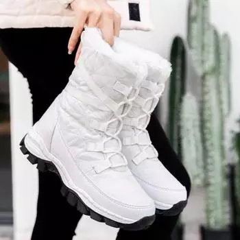 1 пара зимних сапог, женские противоскользящие ботинки до середины икры на шнуровке, зимние сапоги 42 белый
