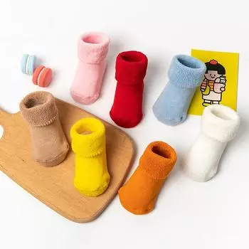 1 пара зимних теплых детских носков, модные простые однотонные носки для малышей, мальчиков и девочек, утолщенные носки S розовый