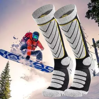 1 пара зимних теплых лыжных носков с высокой трубой, утолщенные, для спорта на открытом воздухе, кемпинга, пешего туризма, рыбалки, велоспорта, альпинизма, длинные носки для мужчин серый
