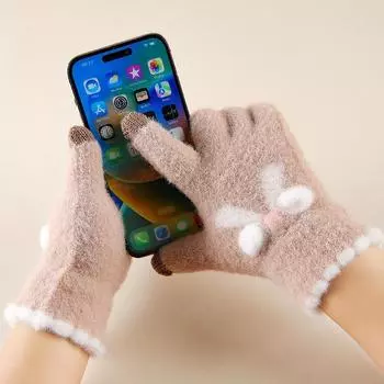 1 пара зимних теплых ветронепроницаемых перчаток для девочек, для езды на велосипеде, активного отдыха на свежем воздухе, утолщенных, милых, вязаных розовый