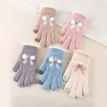 1 пара зимних теплых ветронепроницаемых перчаток для девочек, для езды на велосипеде, активного отдыха на свежем воздухе, утолщенных, милых, вязаных фиолетовый