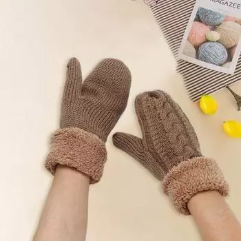 1 пара зимних варежек унисекс, двухслойная скрученная текстура, утолщенный плюш, вязаный, противоскользящий, холодный темно-синий