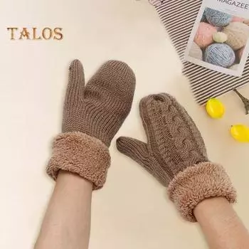 1 пара зимних варежек унисекс, двухслойные, скрученные, толстые, плюшевые, вязаные, нескользящие, для холодной погоды, для вождения, гольфа, катания на лыжах, коньках чёрный