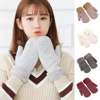 1 пара зимних варежек унисекс, двухслойные, утолщенные, плюшевые, вязаные, противоскользящие, для холодной погоды, для вождения, гольфа красный