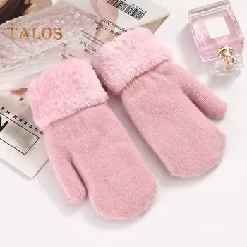 1 пара зимних варежек унисекс, двухслойные, утолщенные, плюшевые, вязаные, нескользящие, для холодной погоды, для вождения, гольфа, катания на лыжах и коньках