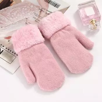 1 пара зимних варежек унисекс, двухслойные, утолщенные, плюшевые, вязаные, противоскользящие, для вождения в холодную погоду светло-серый