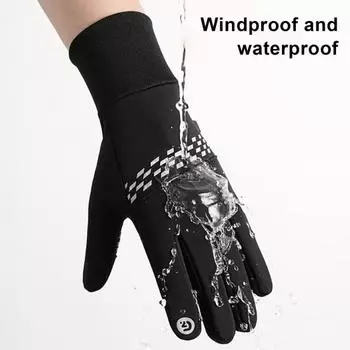 1 пара зимних велосипедных перчаток, теплые, с сенсорным экраном, противоскользящие, ветрозащитные, водонепроницаемые, для холодной погоды, для мужчин и женщин L чёрный
