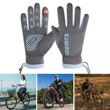 1 пара зимних велосипедных перчаток, теплых, с сенсорным экраном, противоскользящих, ветронепроницаемых, водонепроницаемых для холодной погоды, для мужчин чёрный