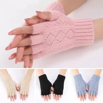 1 пара зимних вязаных мягких перчаток без пальцев с полупальцами, роскошные теплые варежки из плюшевого норкового флиса розовый