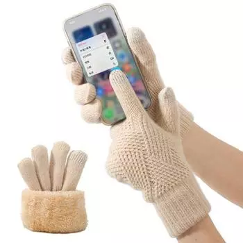 1 пара зимних вязаных перчаток, толстые плюшевые однотонные двухслойные перчатки для прикосновения к экрану, высокоэластичные, ветрозащитные, сохраняющие тепло, перчатки для велоспорта чёрный