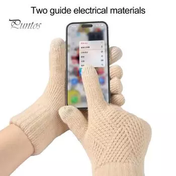 1 пара зимних вязаных перчаток, толстые плюшевые однотонные двухслойные перчатки для прикосновения к экрану, высокоэластичные, ветрозащитные, сохраняющие тепло, перчатки для велоспорта серый