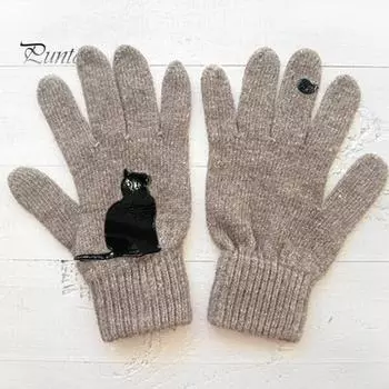 1 пара зимних вязаных перчаток, толстые плюшевые однотонные с принтом кошек и птиц, высокоэластичные, ветрозащитные, сохраняющие тепло, перчатки для велоспорта серый