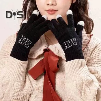1 пара зимних женских перчаток с открытыми кончиками пальцев для сенсорного экрана, толстые плюшевые эластичные противоскользящие теплые перчатки для велоспорта, катания на коньках, использования в помещении и на открытом воздухе чёрный