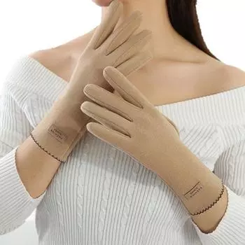 1 пара зимних женских перчаток с полными пальцами, сенсорные, теплые, толстые бархатные перчатки, уличные велосипедные, термоперчатки для холодной погоды хаки