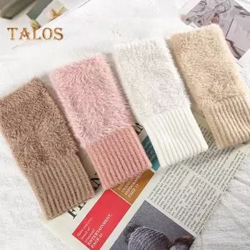 1 пара зимних женских перчаток с полупальцами, толстые плюшевые трикотажные эластичные перчатки для защиты запястья сенсорного экрана, сохраняющие тепло, офисные перчатки для набора текста, для студентов, для письма розовый