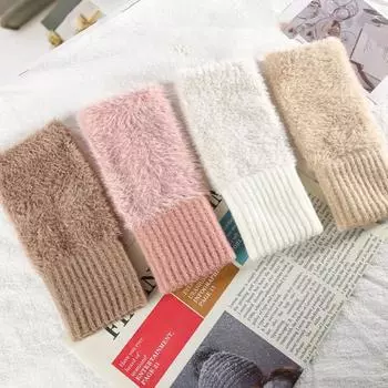 1 пара зимних женских перчаток с полупальцами, толстые плюшевые трикотажные эластичные, для защиты запястья сенсорного экрана розовый