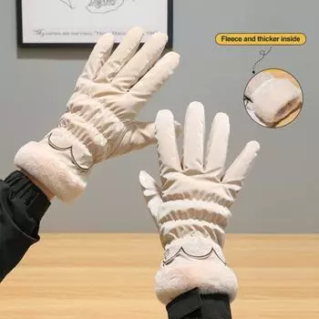 1 пара зимних женских перчаток, ветрозащитные, утолщенные, теплые, с пятью пальцами, эластичные манжеты, сенсорный экран, мягкие износостойкие, противоскользящие, велосипедные уличные перчатки