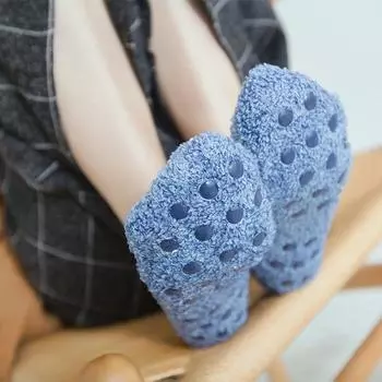 1 пара зимних женских теплых домашних носков для пола, нескользящие однотонные короткие носки-лодочки чёрный