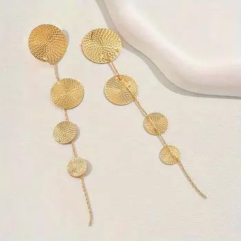 1 пара золотисто-желтых серег-дисков с леопардовым принтом и узором биения, темпераментный дизайн с кисточками, модная классическая инновация золотисто-желтый