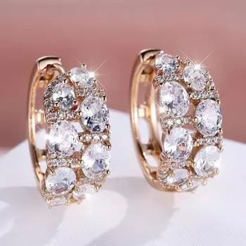 1 пара золотистого цвета, овальные серьги с белым камнем, штабелируемые серьги-капли, висячие серьги-крючки, свадебные украшения, подарки белый