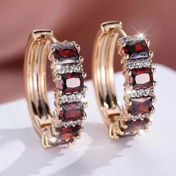 1 пара золотистых серег принцессы с квадратной огранкой, красных и зеленых камней, висячие серьги-крючки, свадебные украшения, подарки зелёный