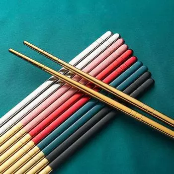 1 пара золотых глянцевых палочек для еды из нержавеющей стали, металлические палочки для еды в корейском стиле, обеденная посуда, портативный многоразовый кухонный инструмент